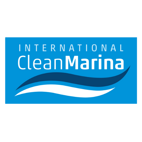 Selo de certificação International Clean Marina, que garante a qualidade e limpeza da marina.